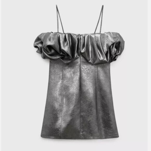 NWOT Zara Metallic Silver Voluminous Short Dress Size  Ref 7707/308 - Picture 5 of 7